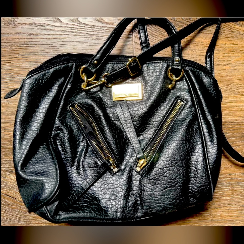 Juicy Couture Black and Gold Shoulder Bag with Textured Leather